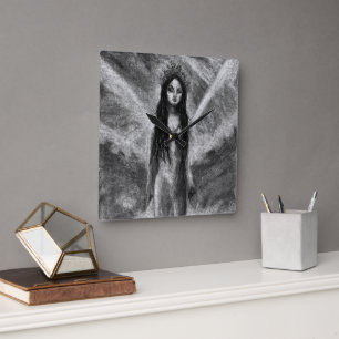 La Luna Donkere Engel Fee Vrouw Goth Fantasie Kuns Vierkante Klok