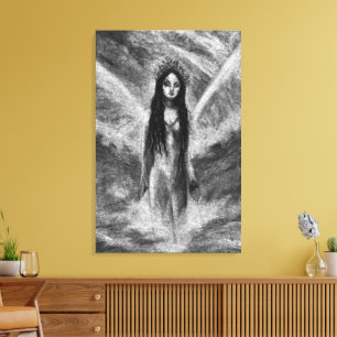 La Luna Donkere Engel Fee Vrouw Goth Fantasy Kunst Canvas Afdruk