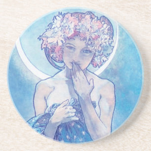 "La Lune" de Mucha, Dessous de verre de grès bleu
