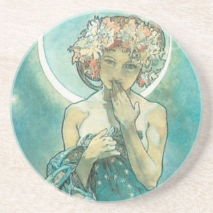 "La Lune" de Mucha, Dessous de verre de grès vert