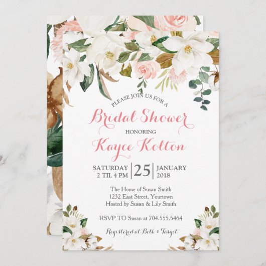 La magnolia du sud rougissent invitation nuptiale (Devant / Derrière)