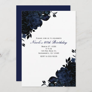 La marine bleu-foncé fleurit les invitations