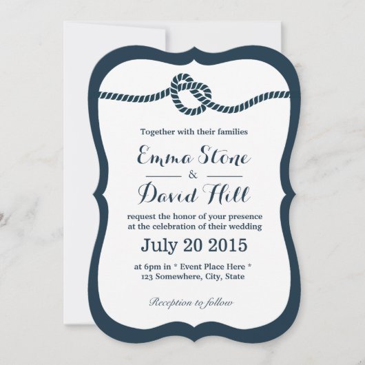 La Marine Bleue noue mariage invitations (Devant)