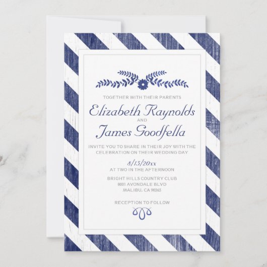 La Marine Bleue Stripes Invitations Mariage (Devant)