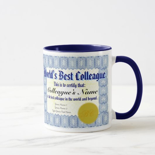 La meilleure tasse de certificat du collègue du (Droite)