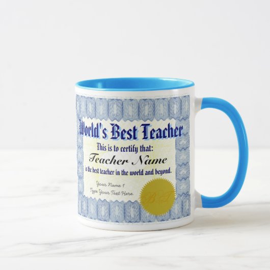 La meilleure tasse de certificat du professeur du (Droite)