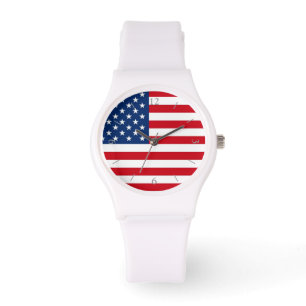 La montre blanche des femmes de drapeau américain