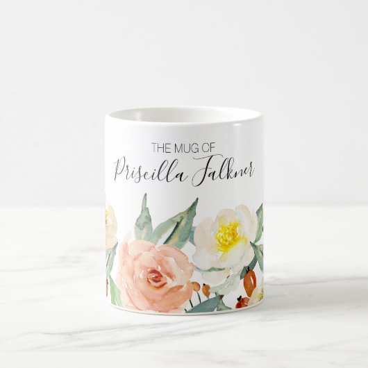 La Mug Des Fleurs D'Aquarelle Modernes De Pêche (Centre)