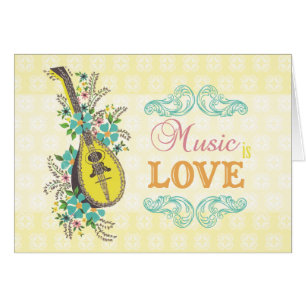 La musique est guitare jaune vintage et fleurs