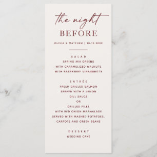 La Nuit Avant   Carte de Menu de Dîner de Répétiti