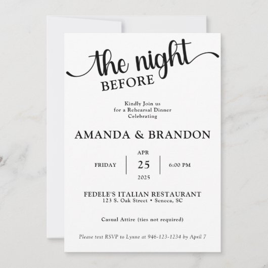 La Nuit Avant Le Dîner De Répétition Invitation (Devant)