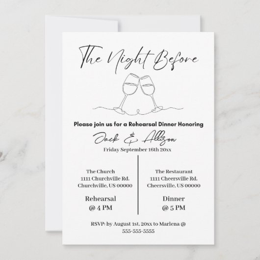 La Nuit Avant Le Dîner De Répétition Invitation (Devant)