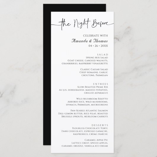 La nuit avant le dîner de répétition Menu 4 x 9" (Devant / Derrière)