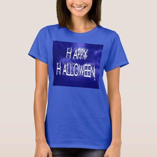 La nuit Bleu Joyeux Halloween Texte Dames T-shirt (Devant)