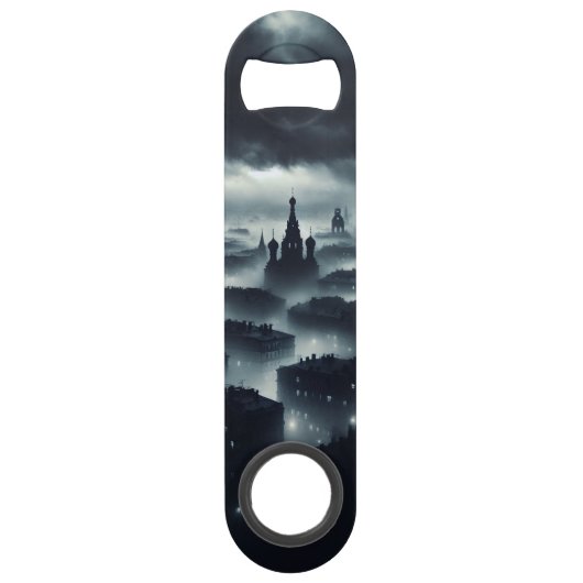 La nuit noire ville Steel Bottle Opener (Devant)