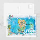 La Palma Carte de Voyage Illustrée avec Routes (Devant / Derrière)