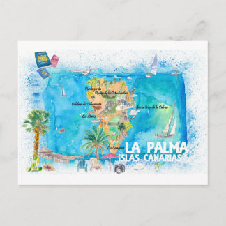 La Palma Islas Canaria Travel Map Briefkaart