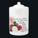 La Parole De Dieu Dernier Pour Toujours<br><div class="desc">Belle théière en porcelaine inspirante chrétienne avec l'image imprimée d'une peinture de beaux roses rouges et blancs. Cette théière a l'Écriture d'Ésaïe 40:8. "L'herbe se dessèche,  les fleurs disparaîtront,  mais la parole de Dieu restera éternelle.</div>