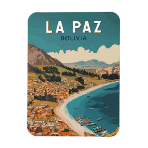 La Paz Bolivia Illustratie Reizen Art Vintage Magneet