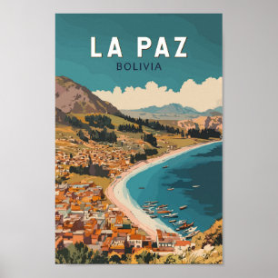 La Paz Bolivia Illustratie Reizen Art Vintage Poster