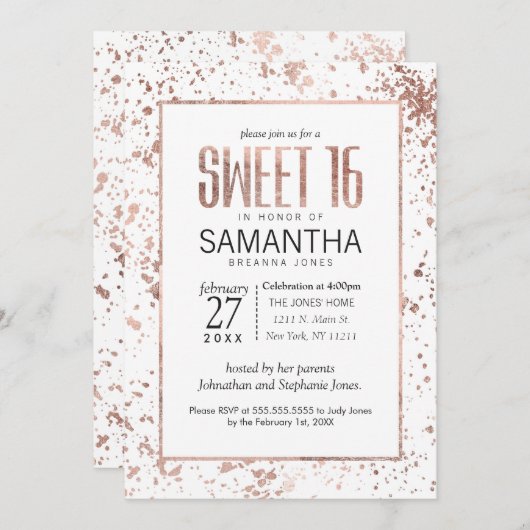 La peinture rose d'or éclabousse des invitations (Devant / Derrière)