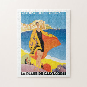 La Plage de Calvi Corse Vintage Travel Poster Legpuzzel