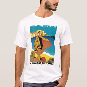La Plage de Calvi Vintage Travel Poster T-shirt
