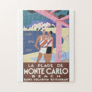 La Plage de Monte Carlo Beach Vintage Travel Poste Legpuzzel