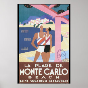 La Plage de Monte Carlo Beach Vintage Travel Poste Poster