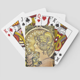 La Plume Meisje Schilderij door Alphonse Mucha Pokerkaarten