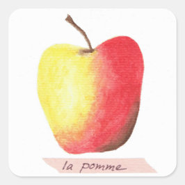 La pomme / De appel Frans leren Vierkante Sticker