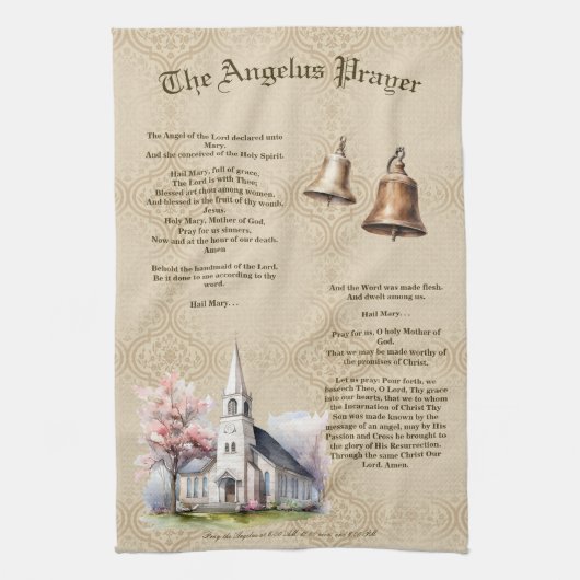 La prière Angelus Damask Serviette de cuisine (Vertical)