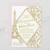 La Quinceanera Blush en Gold Damask Eiffeltoren Kaart (Voorkant / Achterkant)