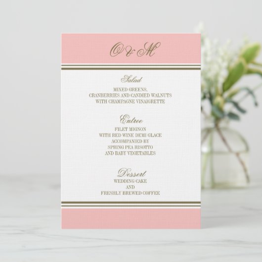 La rayure simple rougissent menu rose de mariage (Debout devant)