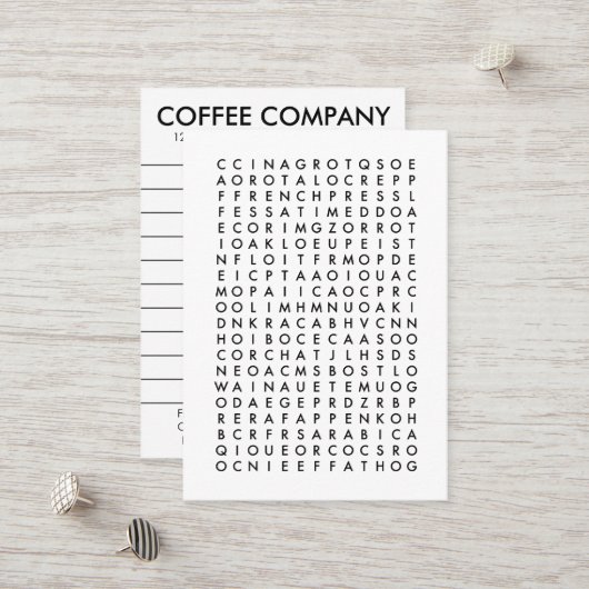 la recherche de mot de café récompense la carte (Devant/Arrière en situation)