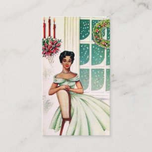 La rétro dame vintage de Noël ajoutent la carte de