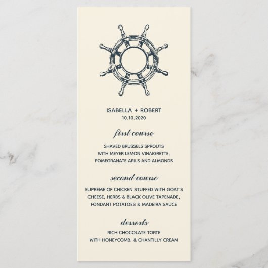La roue du navire bleu | Menu Mariage nautique (Devant)