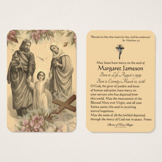 La Sainte Famille de Jésus Marie Prière funéraire (Devant & derrière)