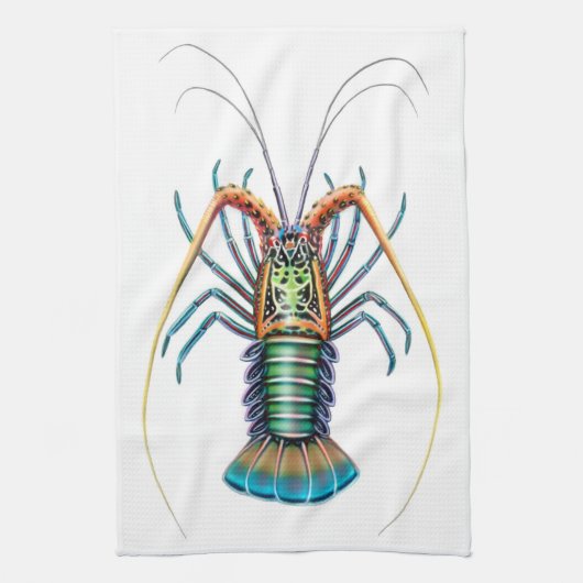 La serviette de cuisine peinte de langouste (Vertical)