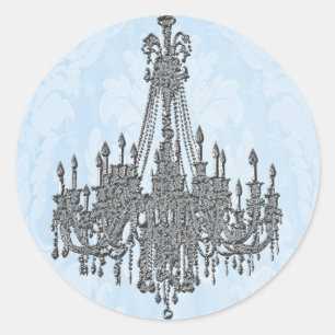 La Silver Sparkle en Damask Blue Kroonluchter Seal Ronde Sticker
