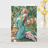 La sirène et la carte de voeux blanche Sea Shell (Fleur jaune)