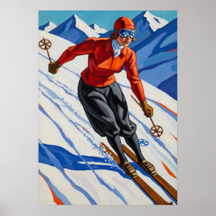 LA SKIEUSE (De Skiër) - Origineel Art Deco kunstwe Poster