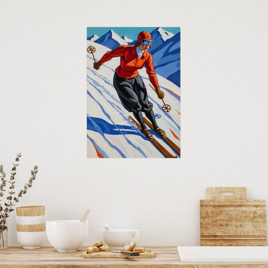 LA SKIEUSE (Le Skier) - Oeuvre Art Déco Originale (Cuisine)