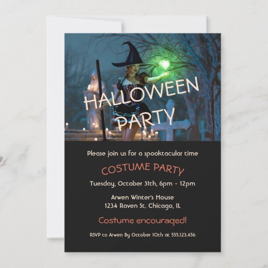 La sorcière d'Halloween dans la forêt Invitation (Devant)