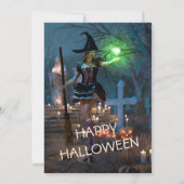 La sorcière d'Halloween dans la forêt Invitation (Dos)