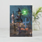 La sorcière d'Halloween sur la carte de la forêt (Debout devant)