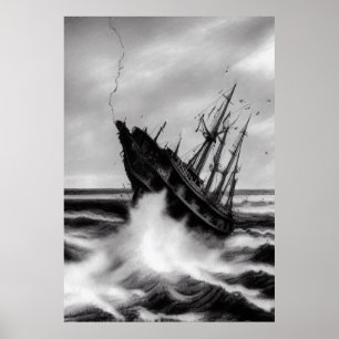 La tempête sur la mer AI Art Poster