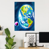 La Terre et la Lune | AI Art Poster (Bureau à domicile)