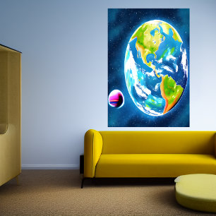La Terre et la Lune AI Art Poster
