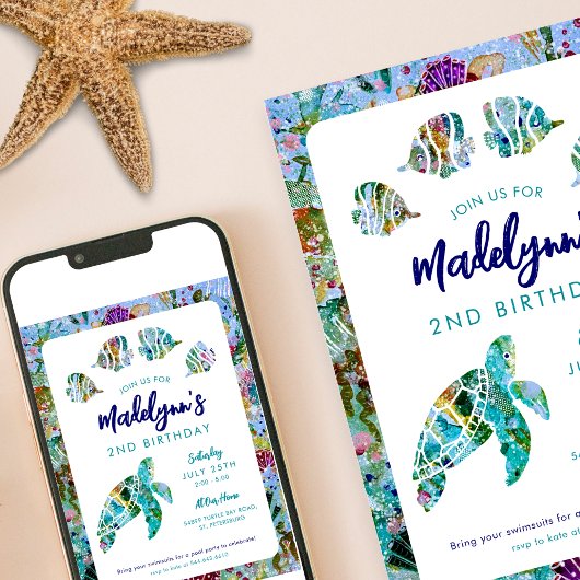 La tortue de mer sous la mer Invitation d'annivers